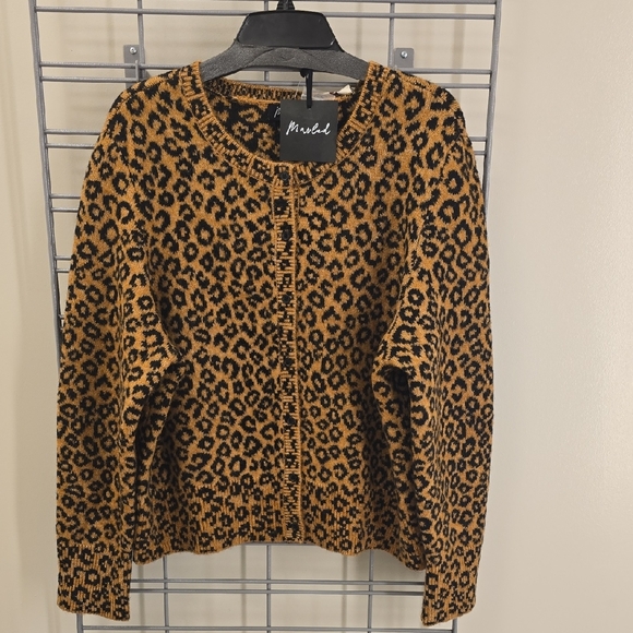 Marled Leopard Print Sweater - Black and Tan Nwt - Picture 1 of 14